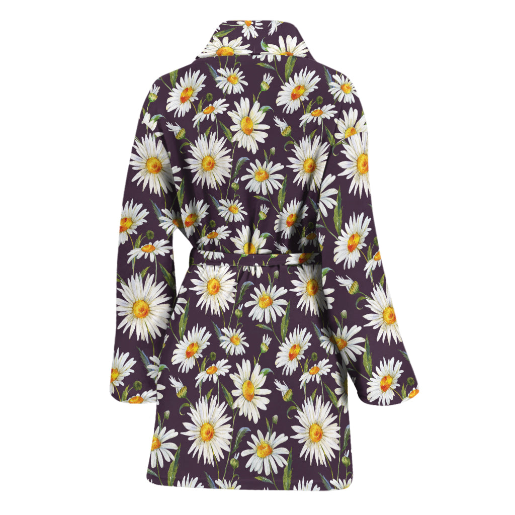 Watercolor White Daisy Pattern Print Women's Bathrobe