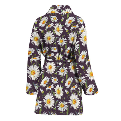 Watercolor White Daisy Pattern Print Women's Bathrobe