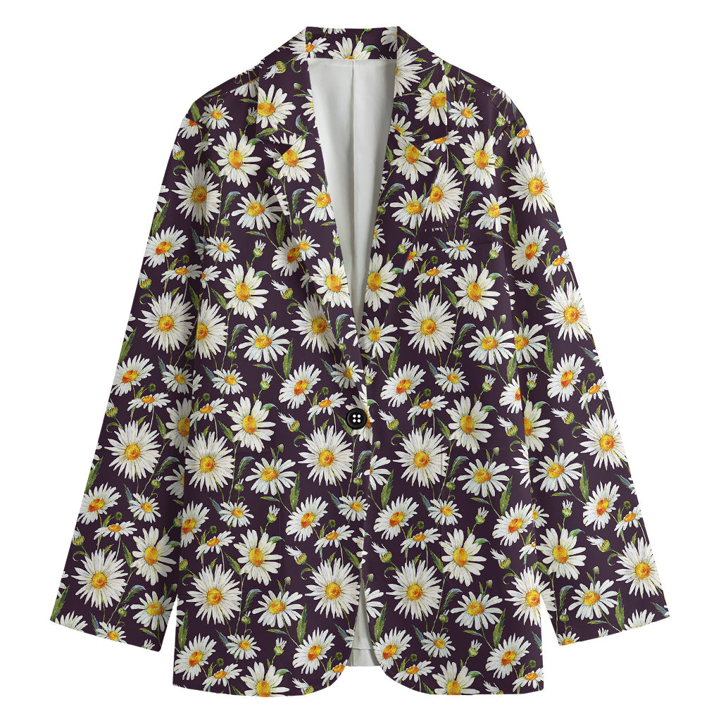 Watercolor White Daisy Pattern Print Women's Blazer