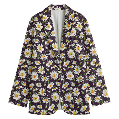 Watercolor White Daisy Pattern Print Women's Blazer