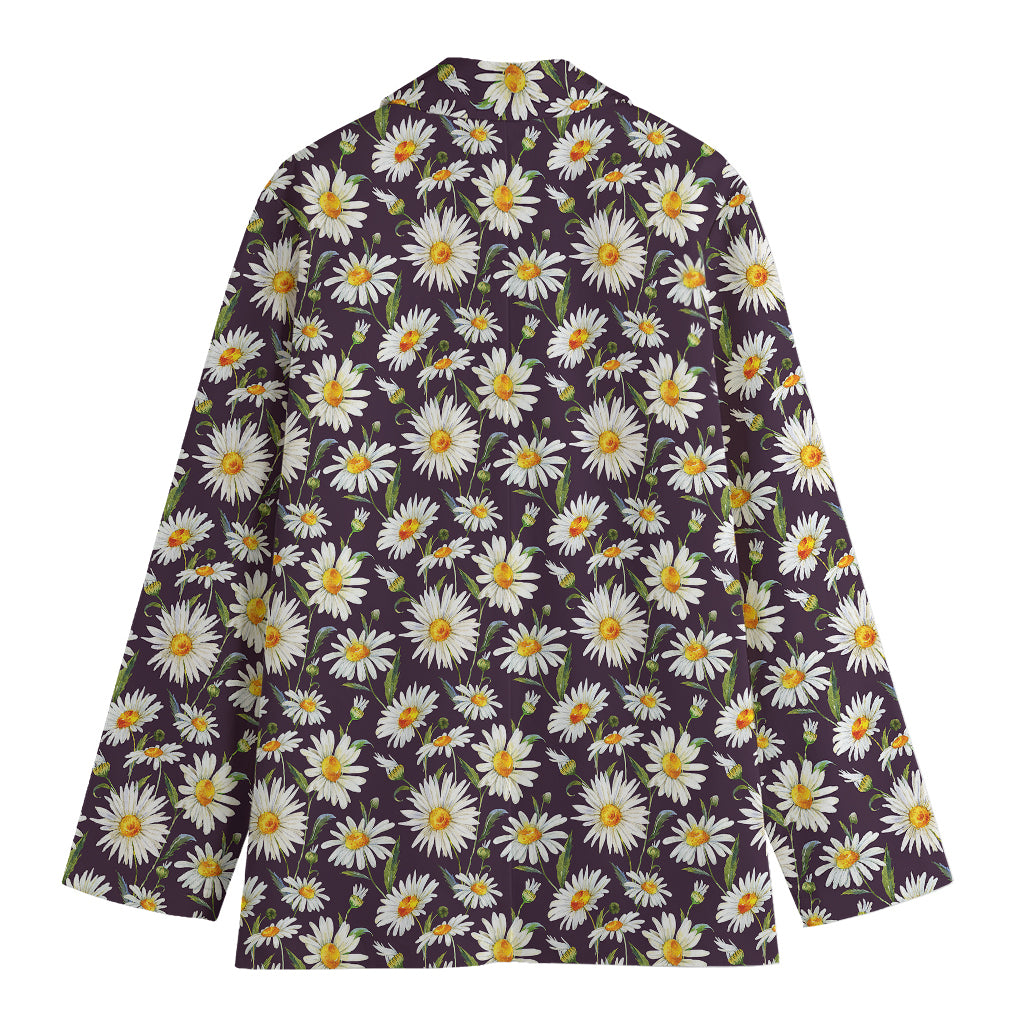 Watercolor White Daisy Pattern Print Women's Blazer