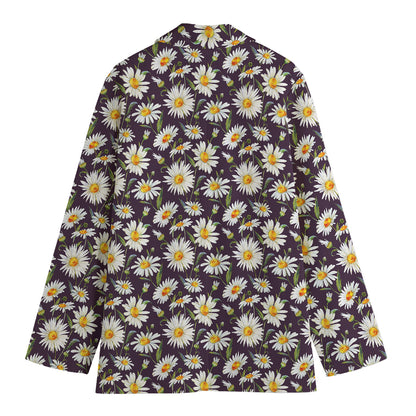 Watercolor White Daisy Pattern Print Women's Blazer