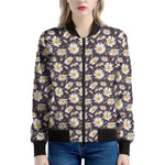 Watercolor White Daisy Pattern Print Women's Bomber Jacket