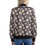 Watercolor White Daisy Pattern Print Women's Bomber Jacket