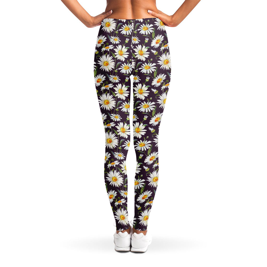 Watercolor White Daisy Pattern Print Women's Leggings