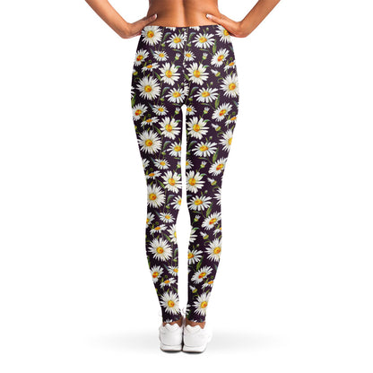 Watercolor White Daisy Pattern Print Women's Leggings