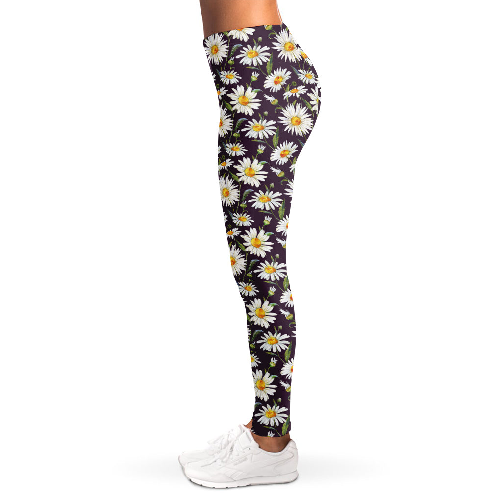 Watercolor White Daisy Pattern Print Women's Leggings