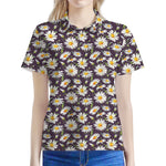 Watercolor White Daisy Pattern Print Women's Polo Shirt