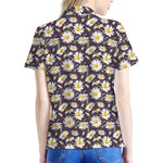 Watercolor White Daisy Pattern Print Women's Polo Shirt