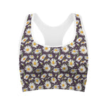 Watercolor White Daisy Pattern Print Women's Sports Bra