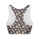 Watercolor White Daisy Pattern Print Women's Sports Bra