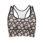 Watercolor White Daisy Pattern Print Women's Sports Bra
