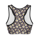Watercolor White Daisy Pattern Print Women's Sports Bra
