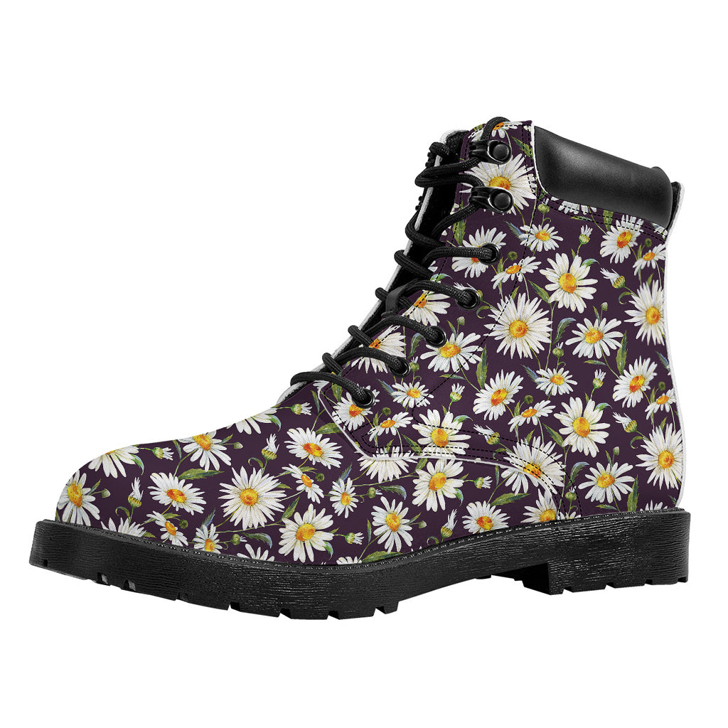 Watercolor White Daisy Pattern Print Work Boots