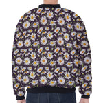 Watercolor White Daisy Pattern Print Zip Sleeve Bomber Jacket