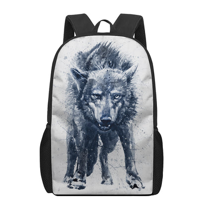 Watercolor Wolf Portrait Print 17 Inch Backpack