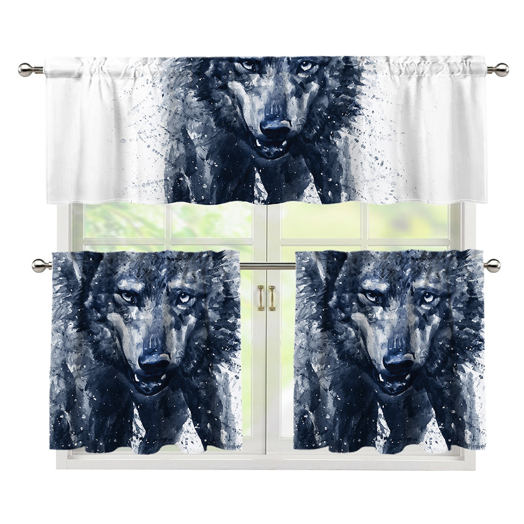 Watercolor Wolf Portrait Print 3 Piece Kitchen Curtains