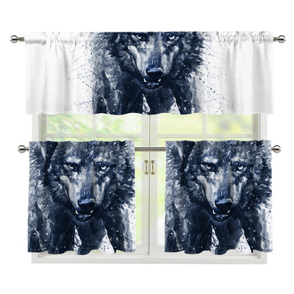 Watercolor Wolf Portrait Print 3 Piece Kitchen Curtains