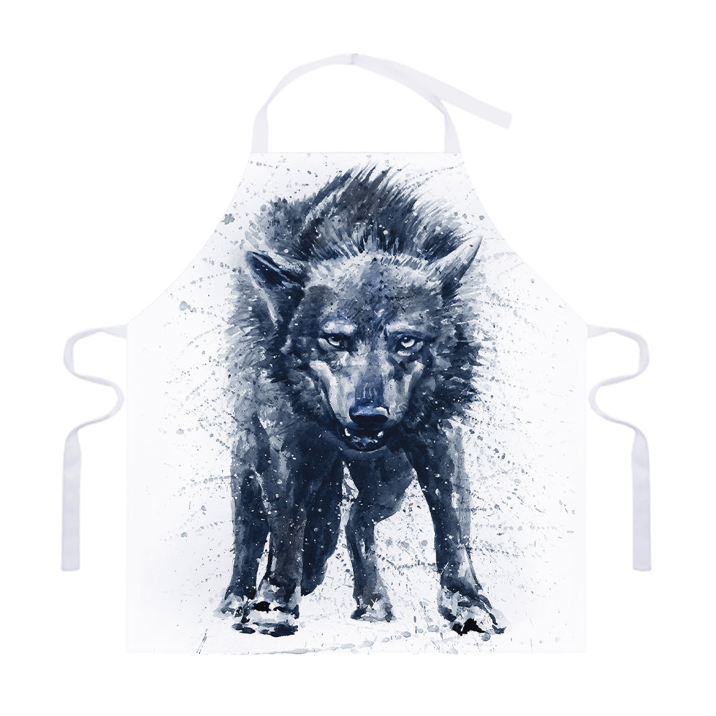 Watercolor Wolf Portrait Print Adjustable Apron