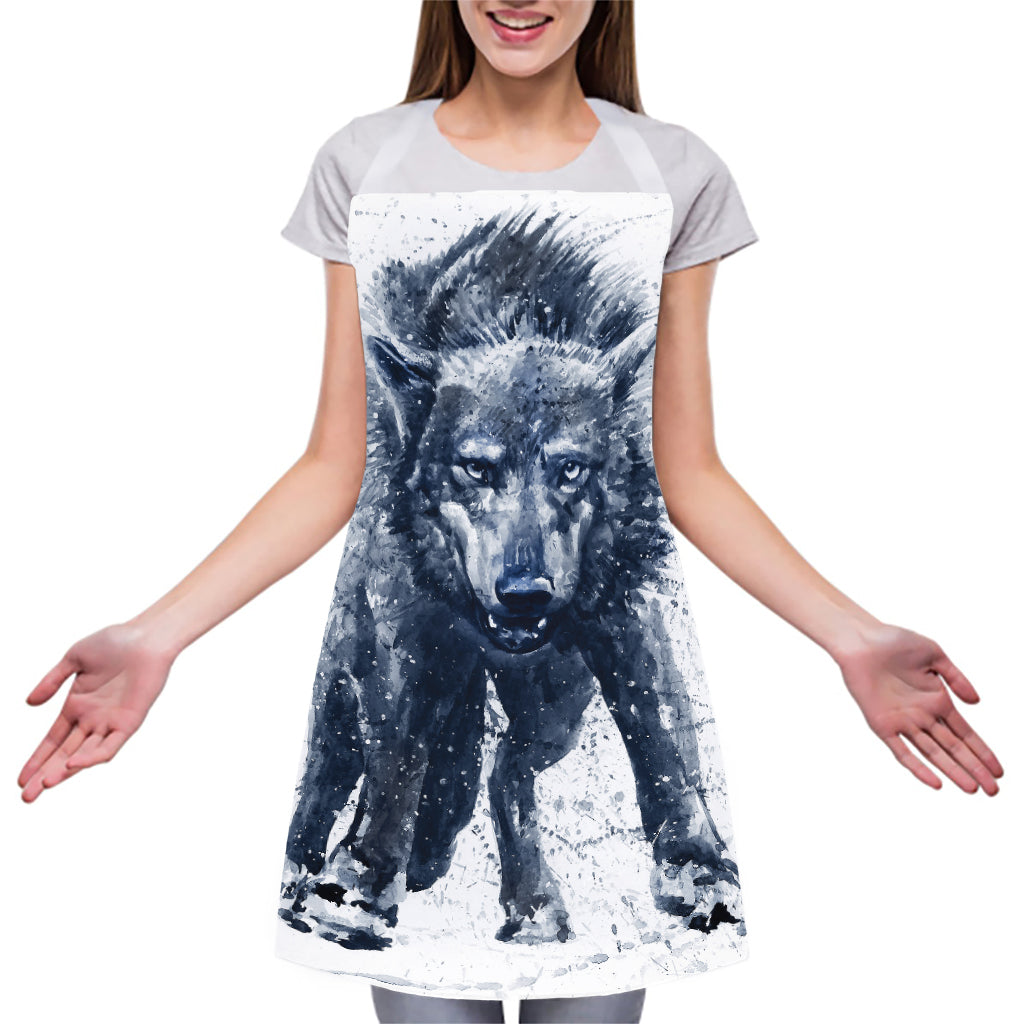 Watercolor Wolf Portrait Print Adjustable Apron