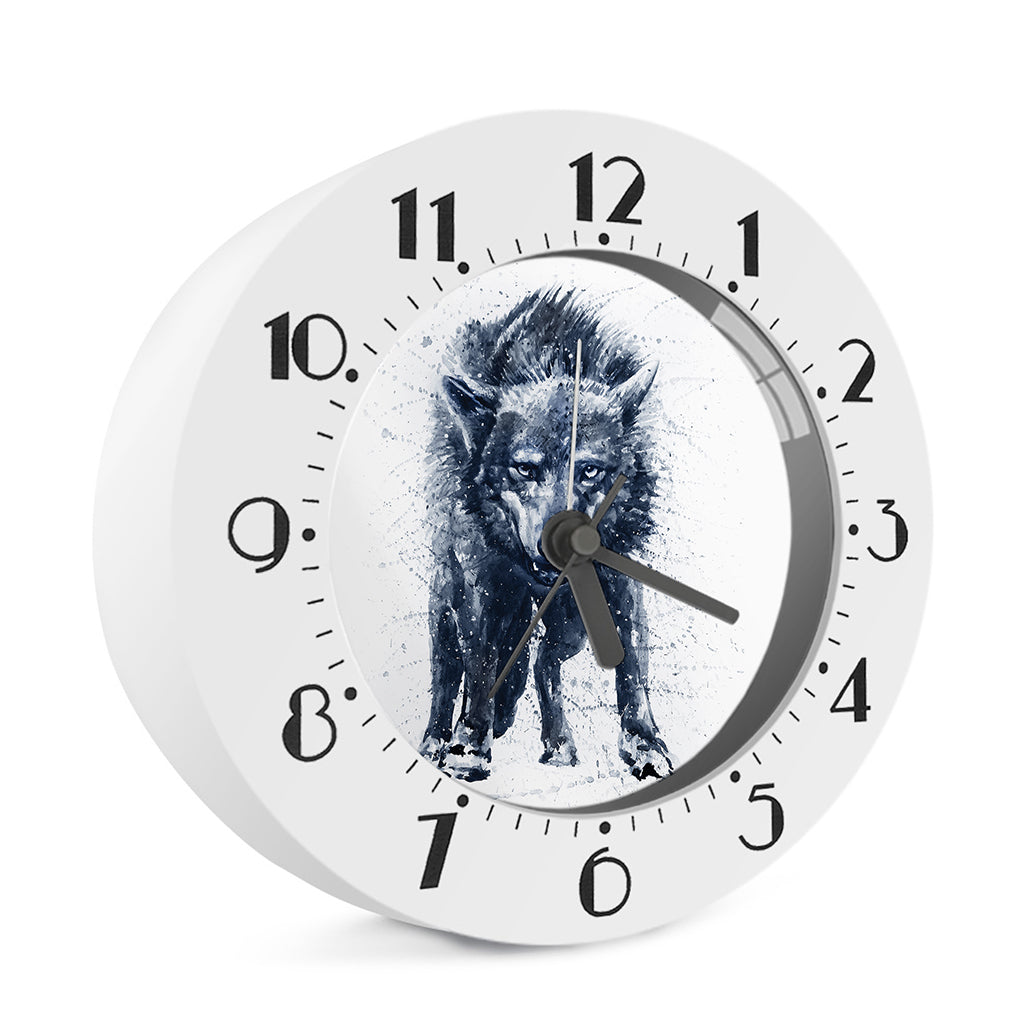 Watercolor Wolf Portrait Print Alarm Clock