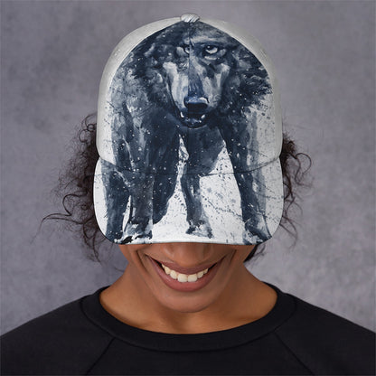 Watercolor Wolf Portrait Print Baseball Cap