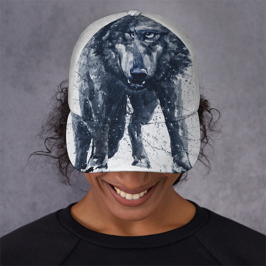 Watercolor Wolf Portrait Print Baseball Cap