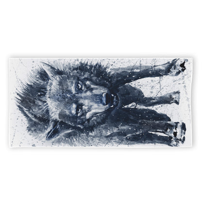 Watercolor Wolf Portrait Print Beach Towel