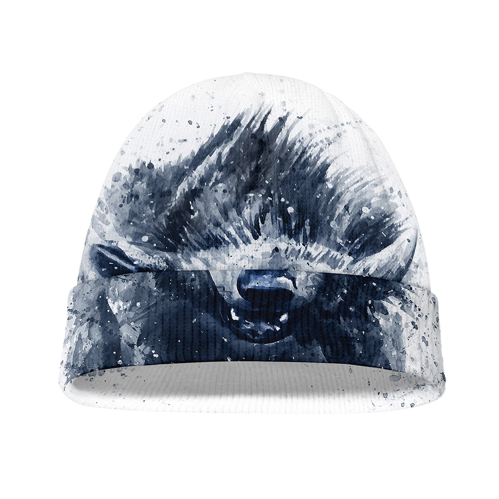 Watercolor Wolf Portrait Print Beanie