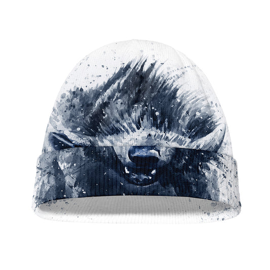 Watercolor Wolf Portrait Print Beanie