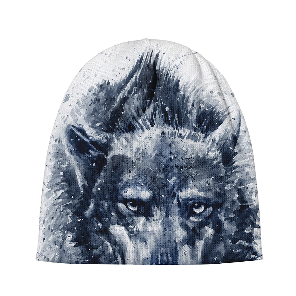 Watercolor Wolf Portrait Print Beanie