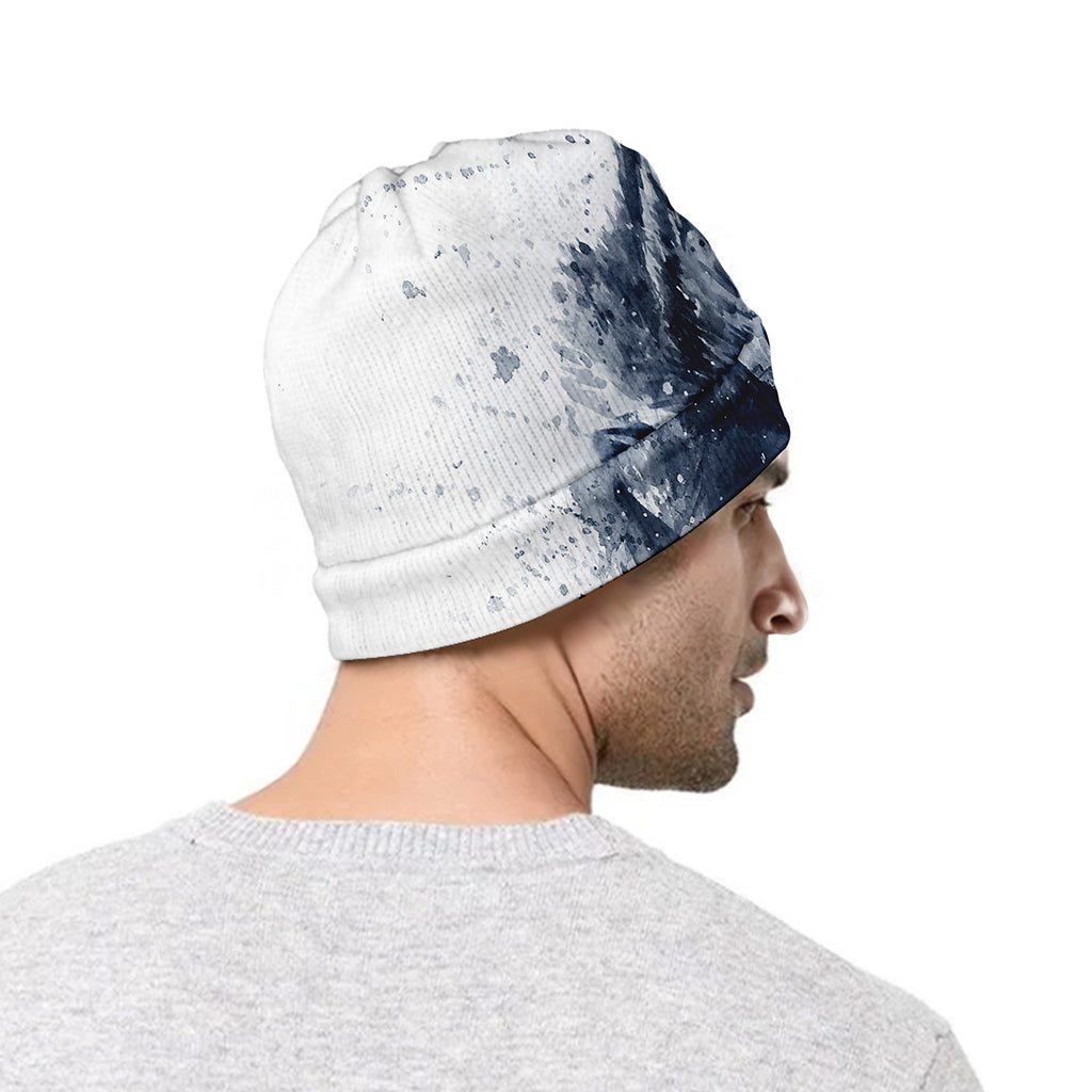 Watercolor Wolf Portrait Print Beanie
