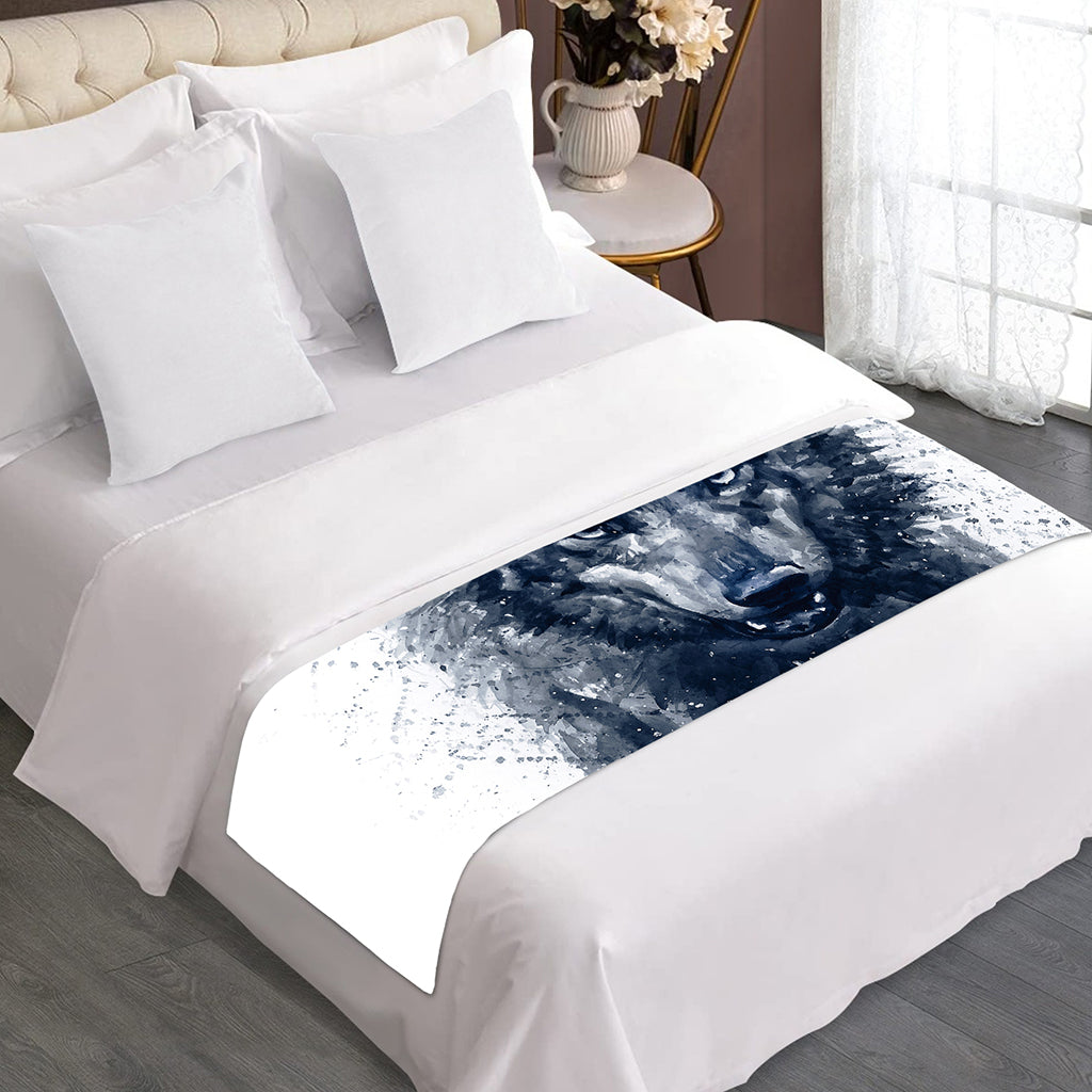 Watercolor Wolf Portrait Print Bed Runner