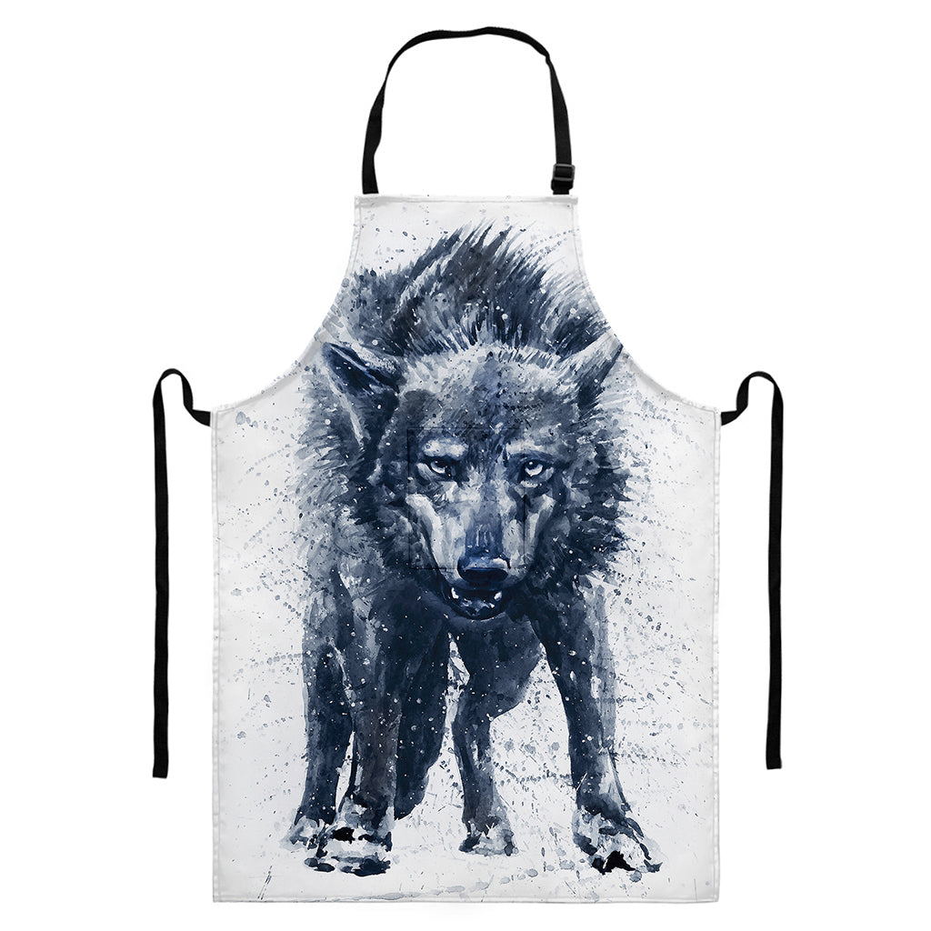 Watercolor Wolf Portrait Print Bib Apron With Pocket