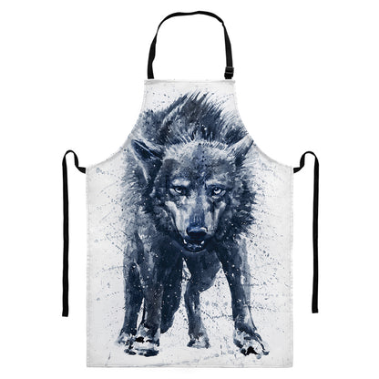 Watercolor Wolf Portrait Print Bib Apron With Pocket