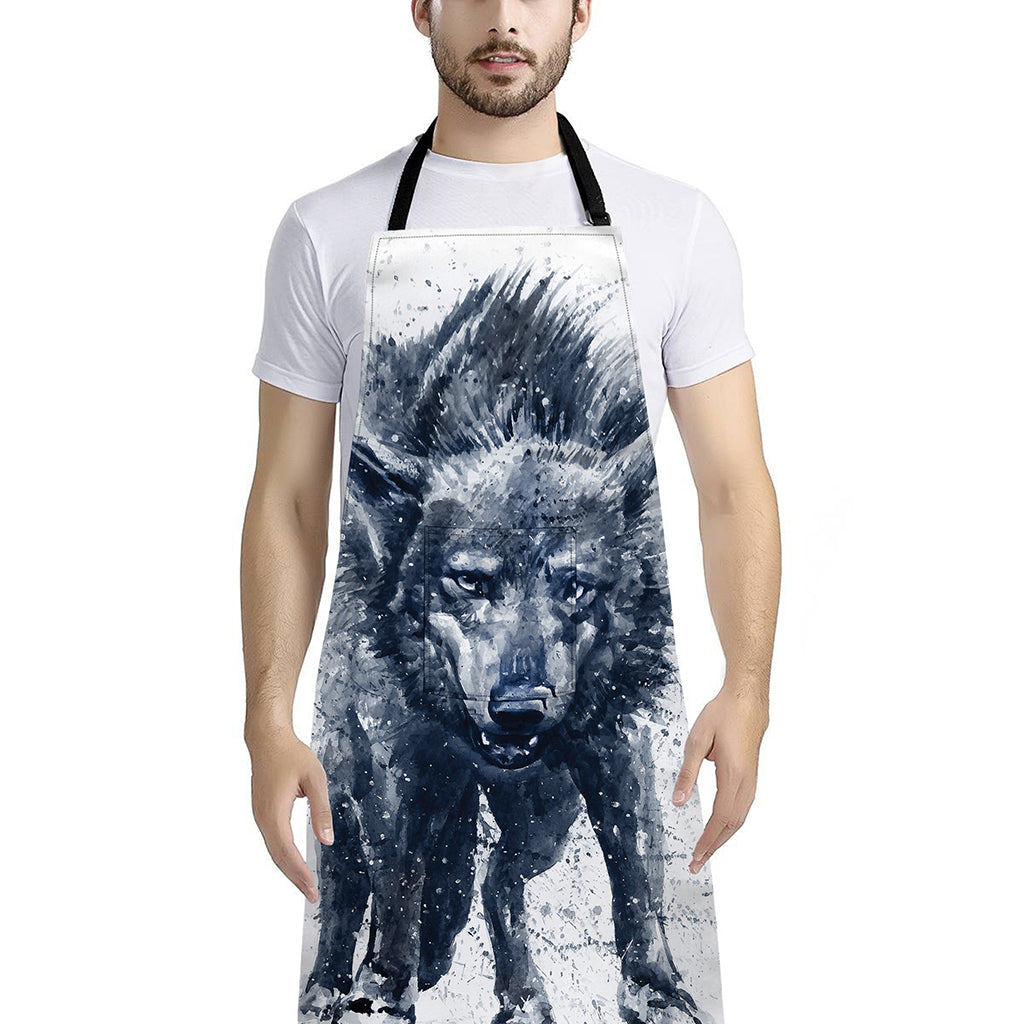 Watercolor Wolf Portrait Print Bib Apron With Pocket