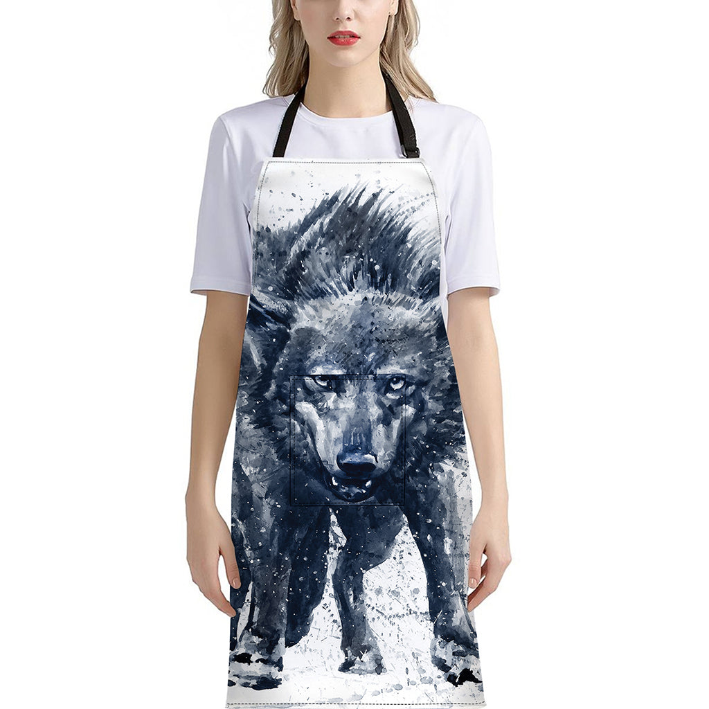 Watercolor Wolf Portrait Print Bib Apron With Pocket