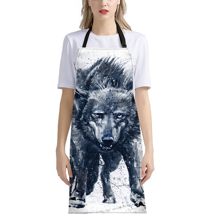Watercolor Wolf Portrait Print Bib Apron With Pocket