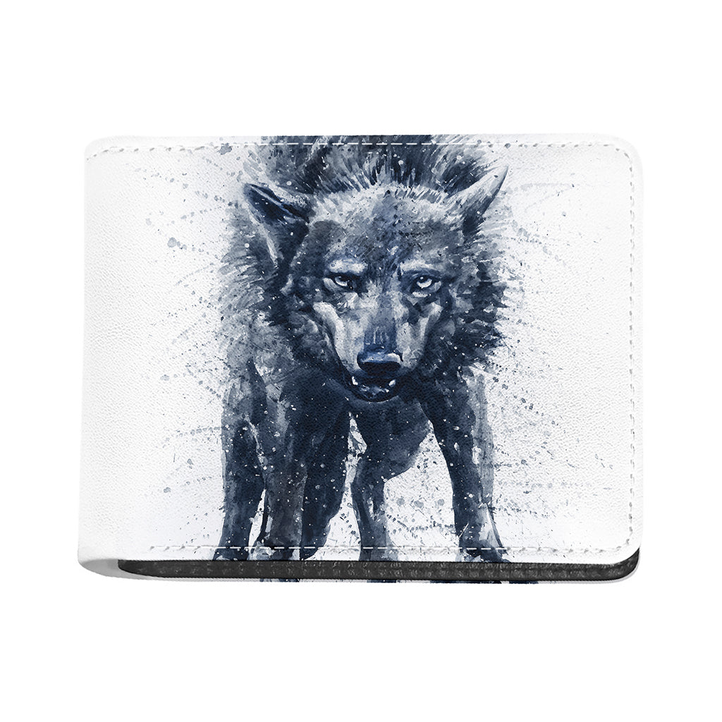 Watercolor Wolf Portrait Print Bifold Wallet
