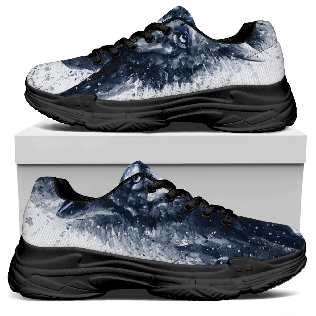 Watercolor Wolf Portrait Print Black Chunky Shoes
