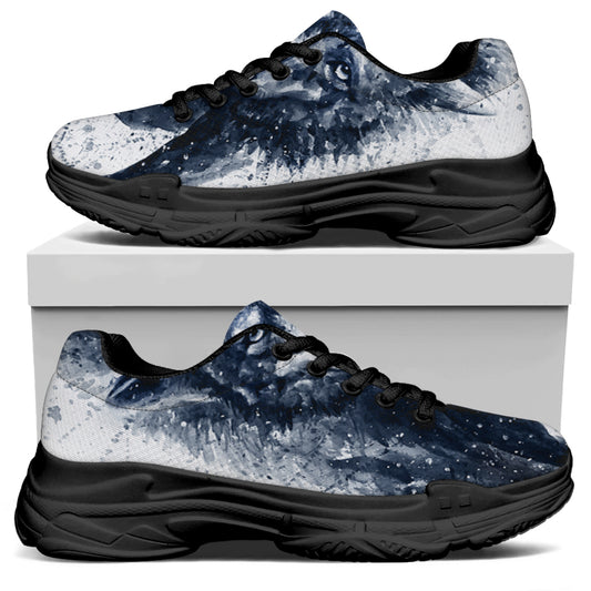 Watercolor Wolf Portrait Print Black Chunky Shoes