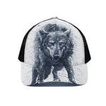 Watercolor Wolf Portrait Print Black Mesh Trucker Cap