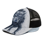 Watercolor Wolf Portrait Print Black Mesh Trucker Cap