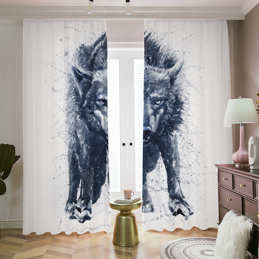 Watercolor Wolf Portrait Print Blackout Pencil Pleat Curtains