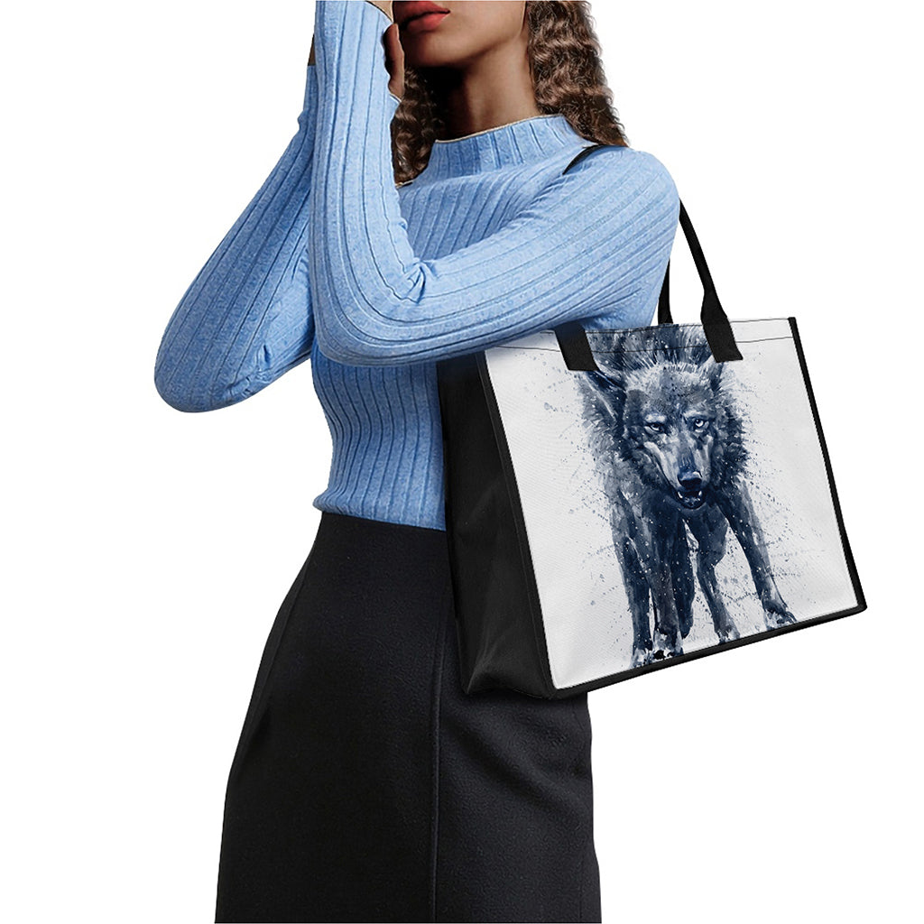 Watercolor Wolf Portrait Print Canvas Tote Bag
