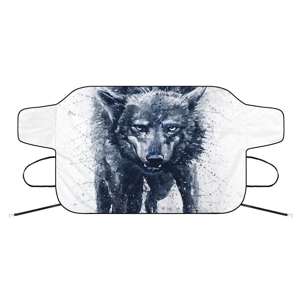 Watercolor Wolf Portrait Print Car Windshield Snow Cover