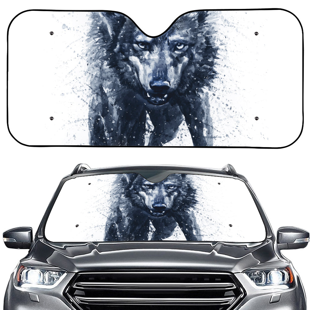 Watercolor Wolf Portrait Print Car Windshield Sun Shade