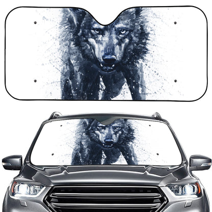 Watercolor Wolf Portrait Print Car Windshield Sun Shade