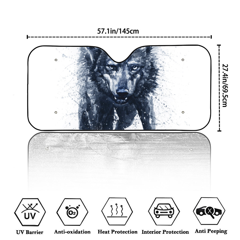 Watercolor Wolf Portrait Print Car Windshield Sun Shade