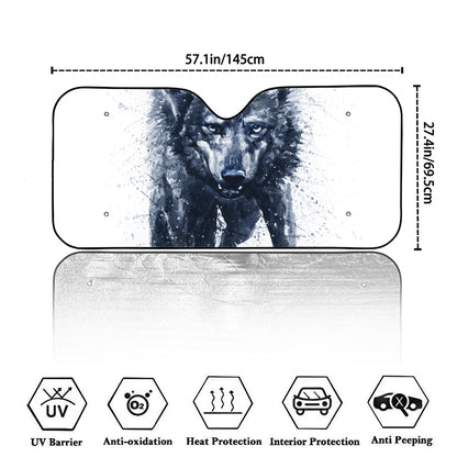Watercolor Wolf Portrait Print Car Windshield Sun Shade